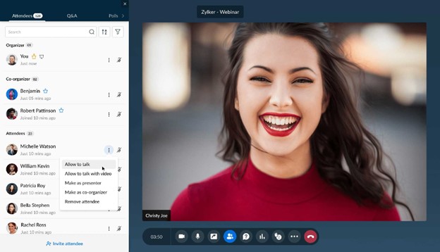 screenshot of Zoho Webinar